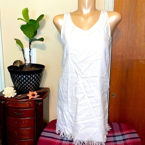 Victoria Sophia women’s Medium dress mini white linen sleeveless concert bride - Picture 3 of 11